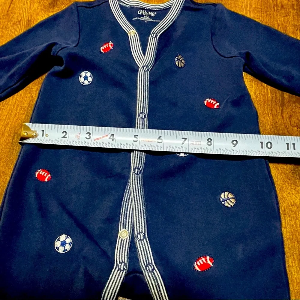Little Me 6 M Baby Boy Navy Blue Sports- Themed Onesie Footed Cotton Sleeper